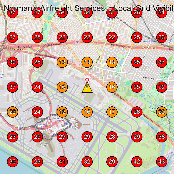 Norman's Airfreight Services GeoGrid visibility map for Trucking Company in Jamaica